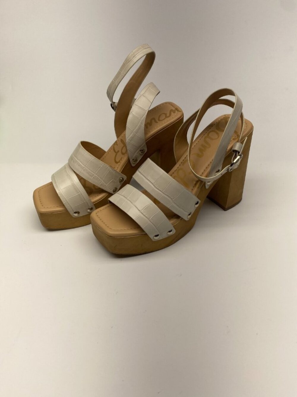 Sam Edelman Womens Rosalind Modern Ivory Croc Platform Heeled Sandal Sz 9.5